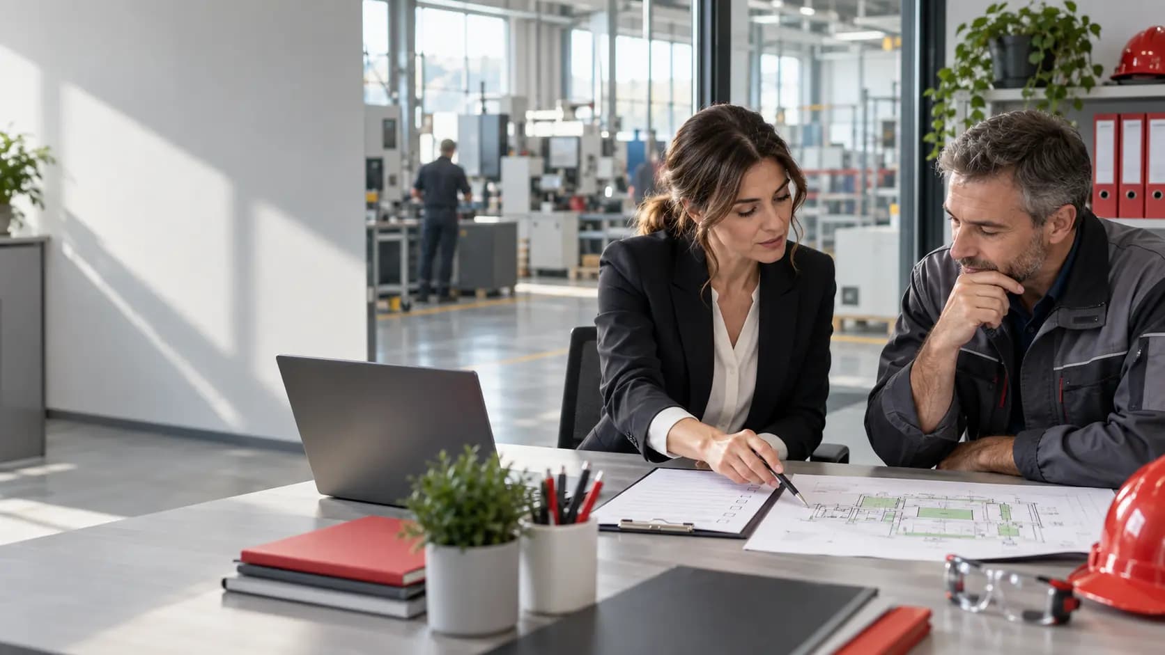 Consulente e responsabile aziendale pianificano interventi di sicurezza per il modello OT23 2027