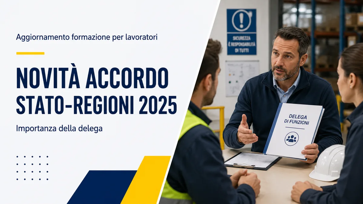 Aggiornamento formazione per lavoratori. Le novità dell'Accordo Stato-Regioni 2025 e l'importanza della delega.