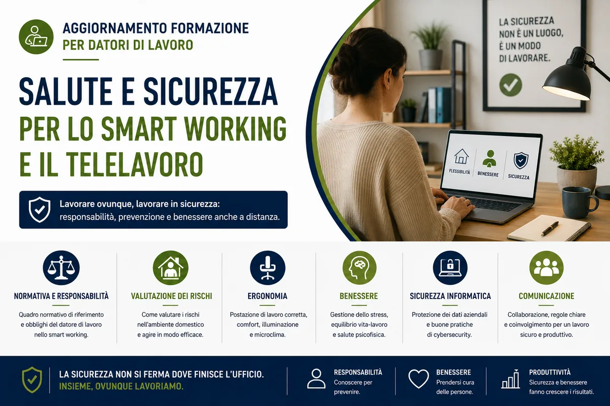 Aggiornamento formazione per datori di lavoro. Salute e sicurezza per lo Smart Working e il Telelavoro