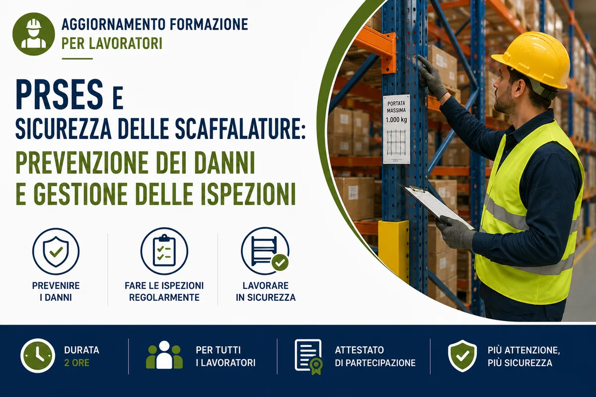 Aggiornamento formazione per lavoratori. PRSES e Sicurezza delle Scaffalature: Prevenzione dei Danni e Gestione delle Ispezioni