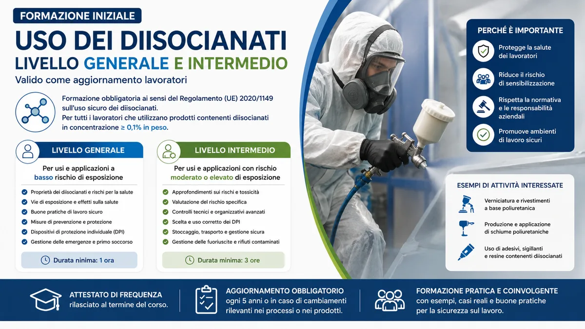 Formazione iniziale per l'uso dei diisocianati - Livello generale e intermedio (Valido come aggiornamento lavoratori)