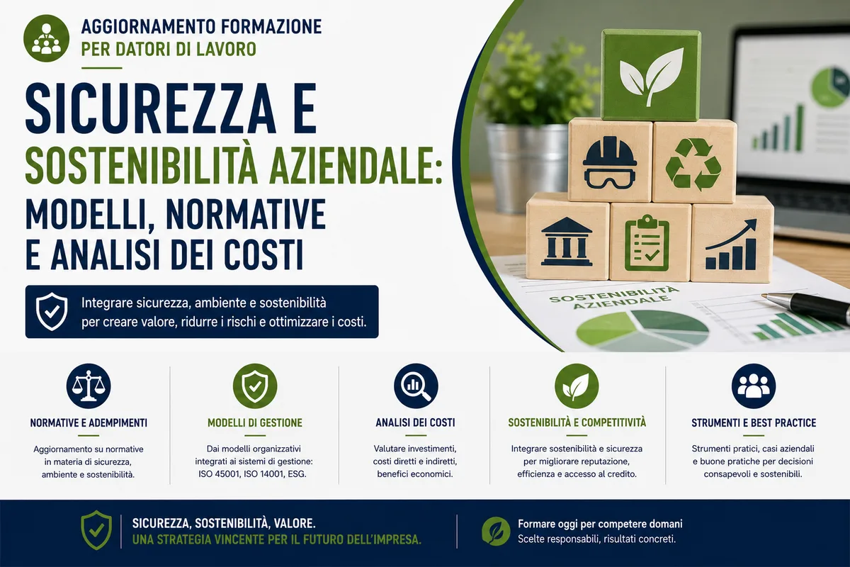 Aggiornamento formazione per datori di lavoro. Sicurezza e Sostenibilità Aziendale: Modelli, Normative e Analisi dei Costi