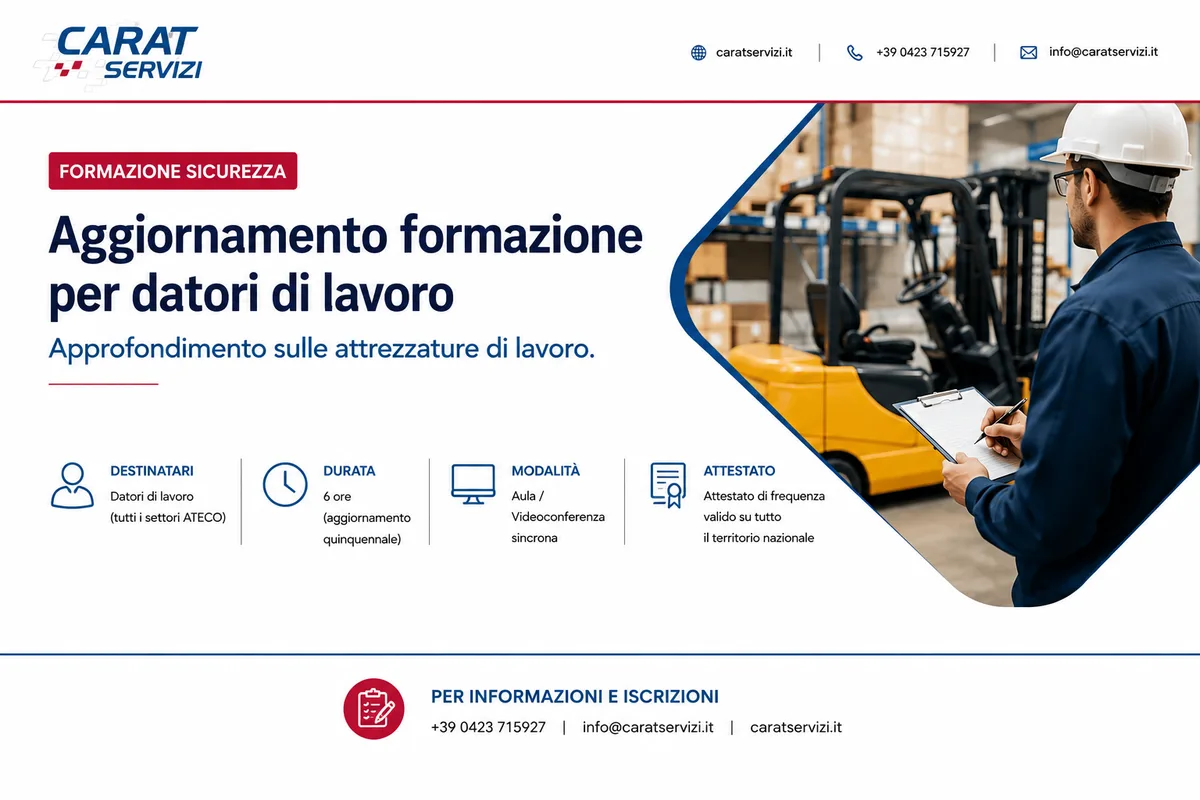 Aggiornamento formazione per datori di lavoro. Approfondimento sulle attrezzature di lavoro.