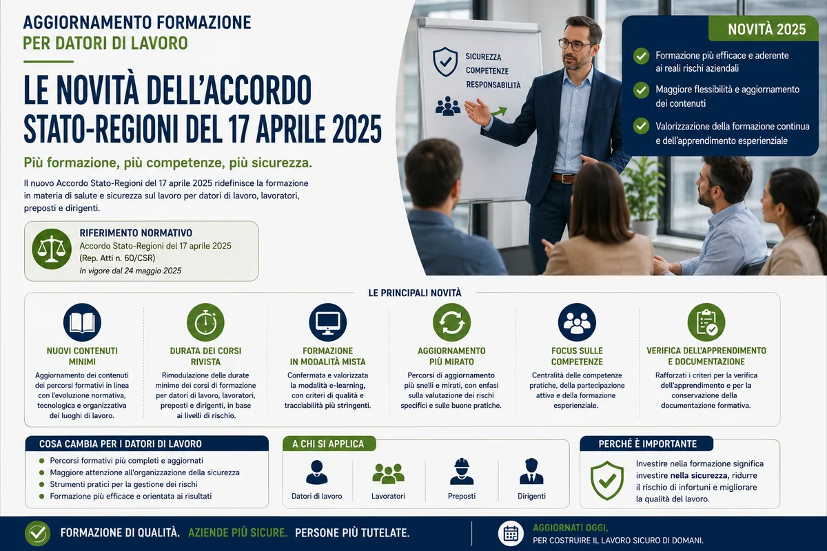 Aggiornamento formazione per datori di lavoro. Le novità dell’Accordo Stato-Regioni del 17 aprile 2025