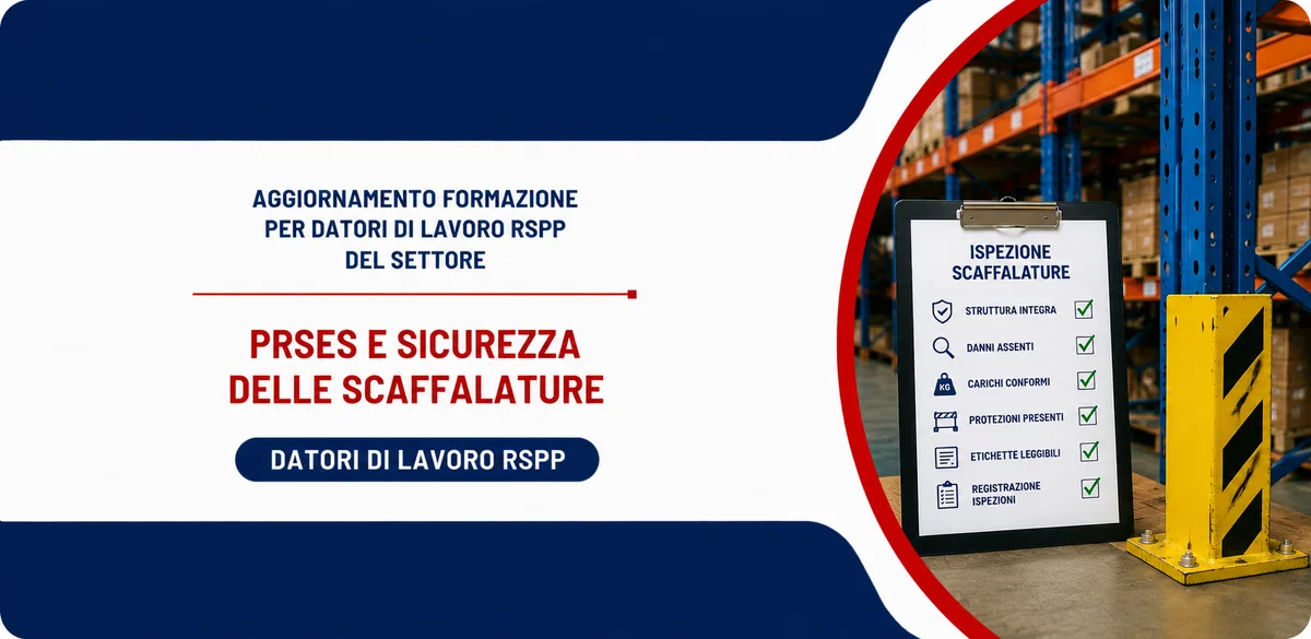 Aggiornamento formazione per datori di lavoro RSPP. PRSES e Sicurezza delle Scaffalature: Prevenzione dei Danni e Gestione delle Ispezioni - Versione Breve
