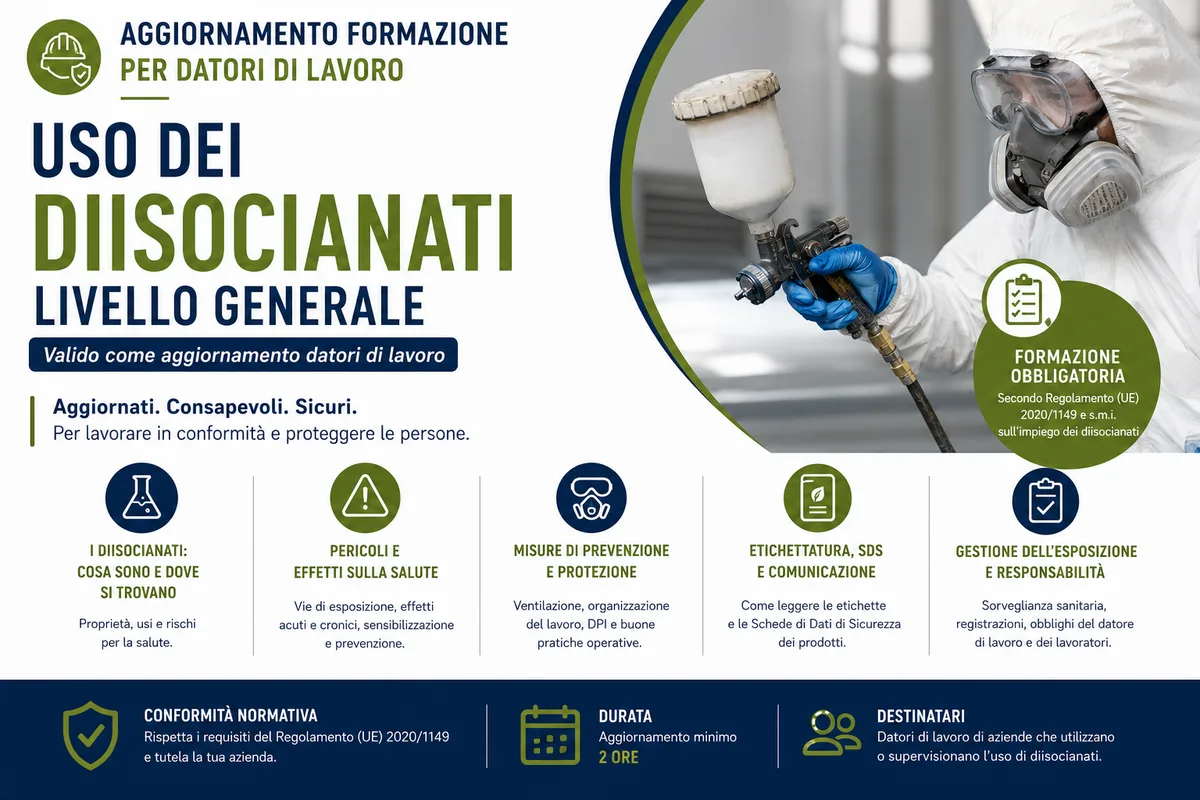 Aggiornamento formazione per l'uso dei diisocianati - Livello generale (Valido come aggiornamento datori di lavoro)