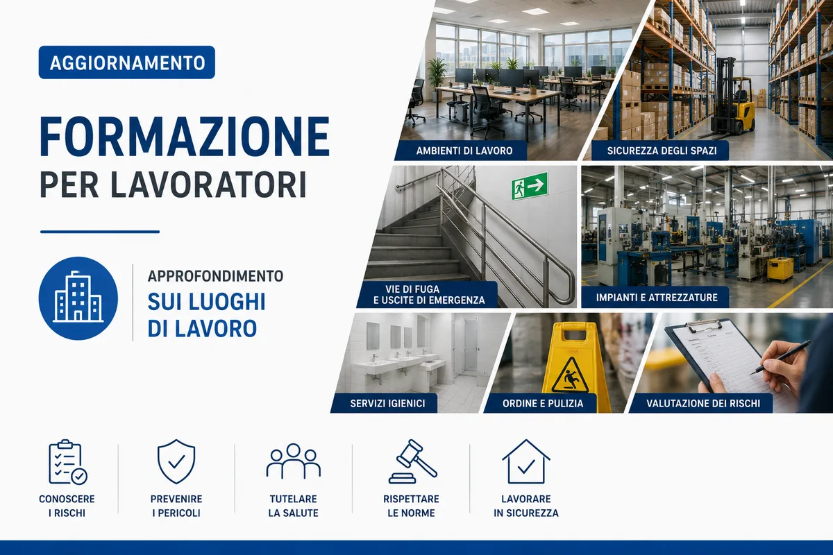 Aggiornamento formazione per lavoratori. Approfondimento sui luoghi di lavoro