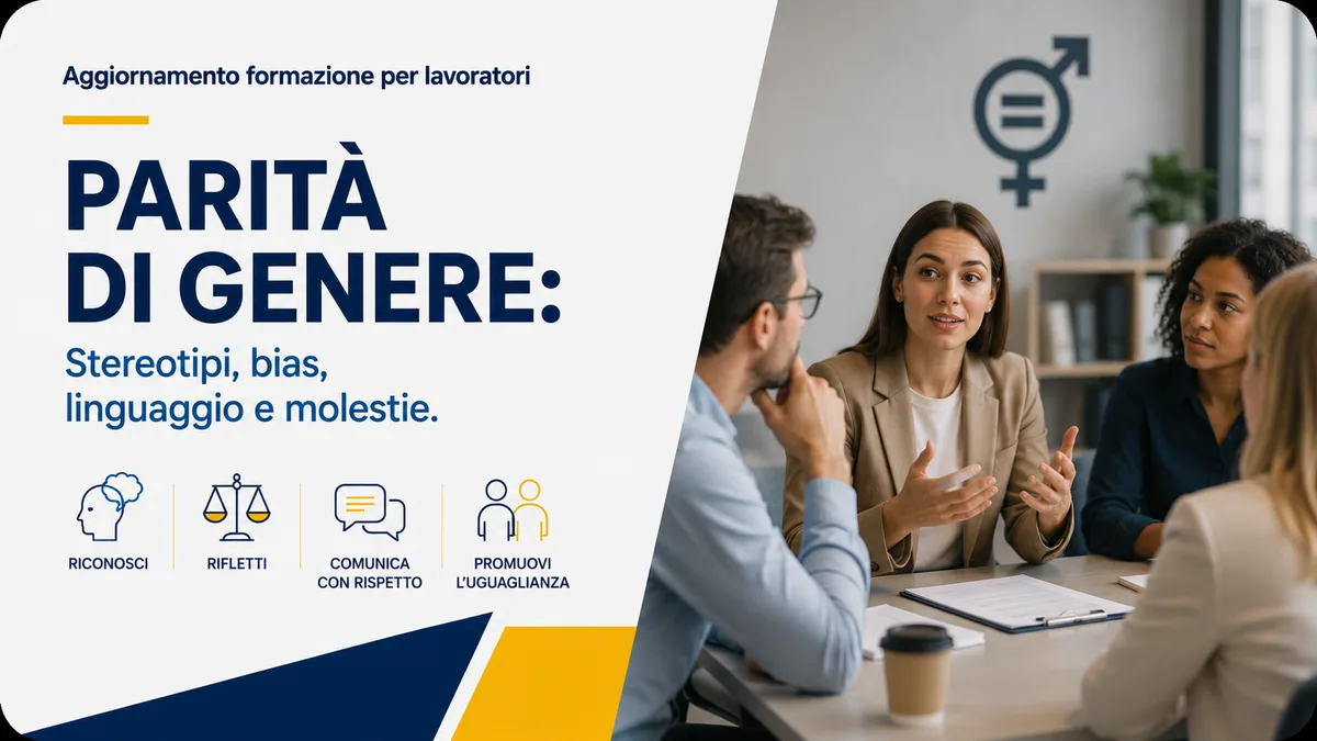 Aggiornamento formazione per lavoratori. Parità di genere: Stereotipi, bias, linguaggio e molestie.