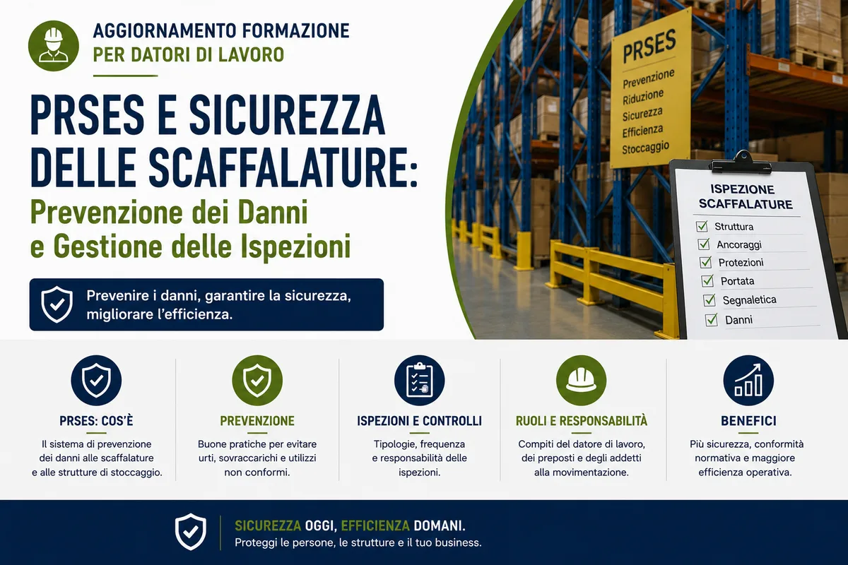 Aggiornamento formazione per datori di lavoro. PRSES e Sicurezza delle Scaffalature: Prevenzione dei Danni e Gestione delle Ispezioni (VERSIONE BREVE)