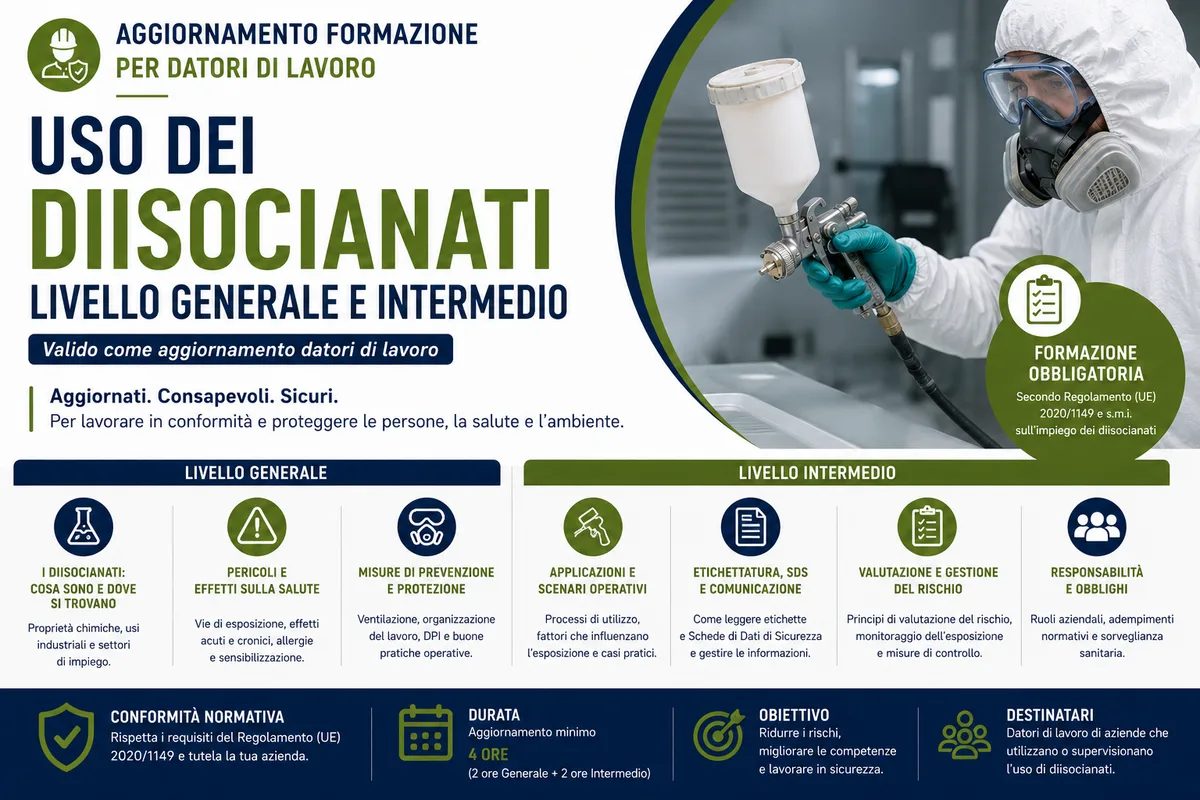 Aggiornamento formazione per l'uso dei diisocianati - Livello generale e intermedio (Valido come aggiornamento datori di lavoro)