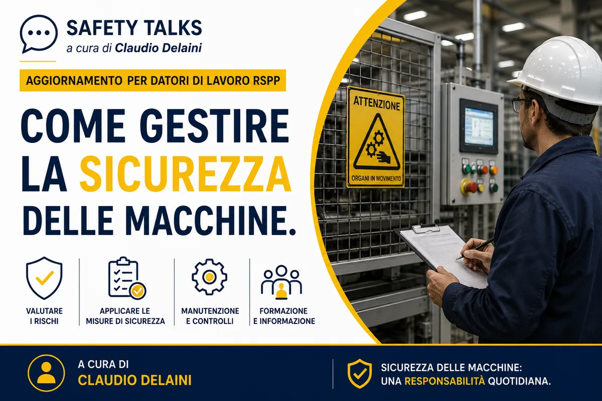 SAFETY TALKS a cura di Claudio Delaini: Aggiornamento per datori di lavoro RSPP. Come gestire la sicurezza delle macchine.
