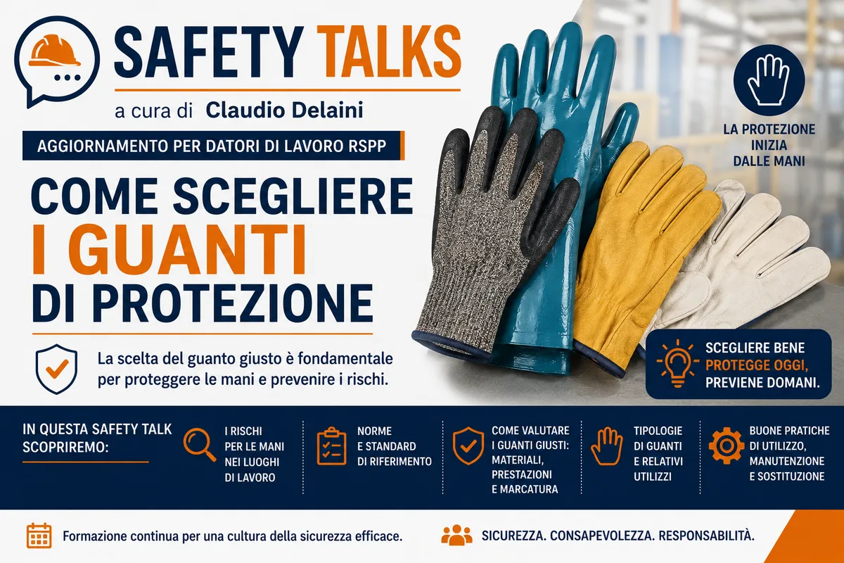 SAFETY TALKS a cura di Claudio Delaini: Aggiornamento per datori di lavoro RSPP. Come scegliere i guanti di protezione.