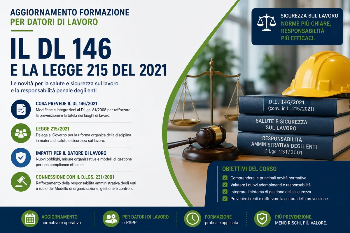 Aggiornamento formazione per datori di lavoro. Il DL 146 e la legge 215 del 2021.