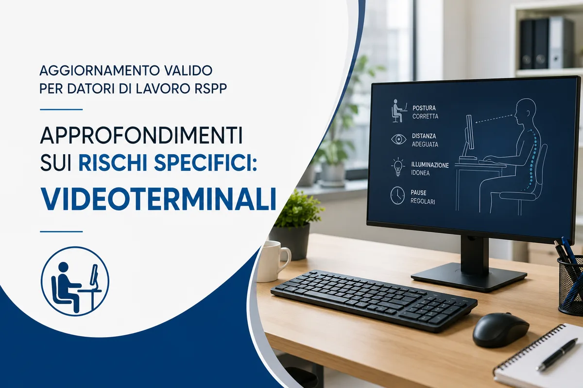 Aggiornamento valido per datori di lavoro RSPP. Approfondimenti sui rischi specifici: videoterminali