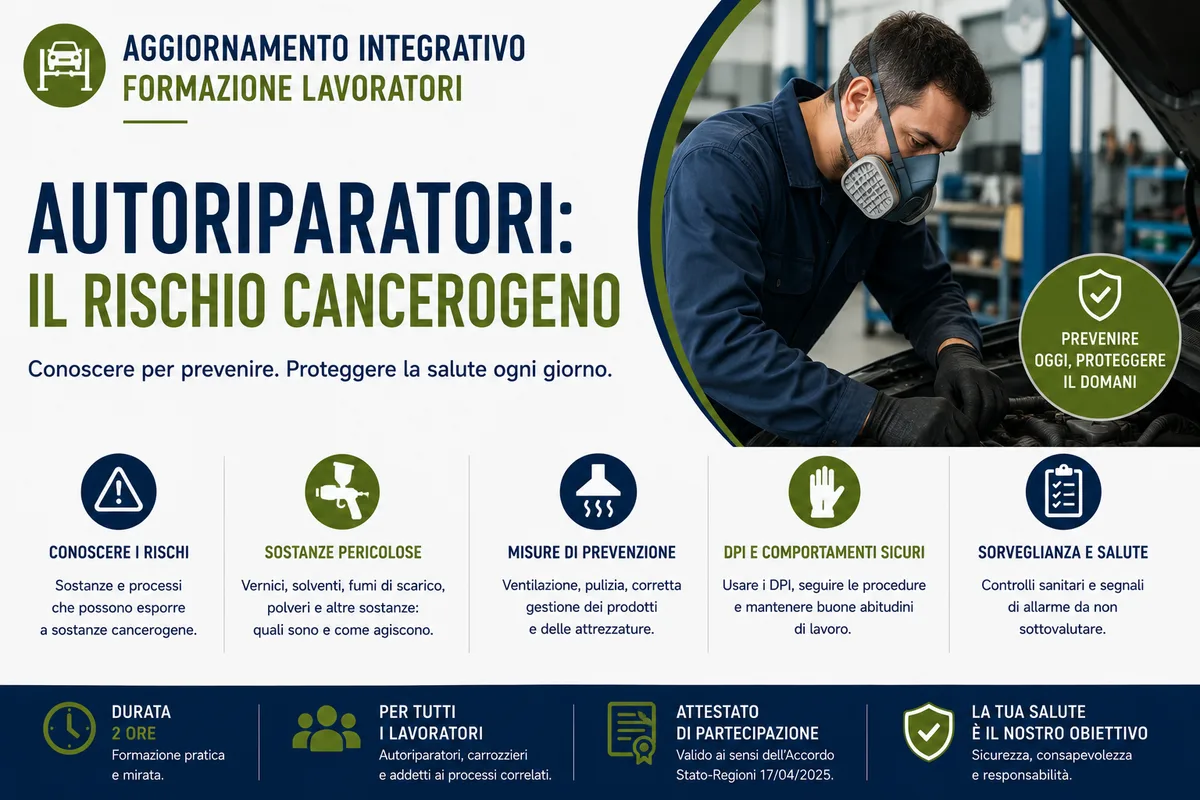 Aggiornamento integrativo formazione lavoratori. Autoriparatori: il rischio cancerogeno