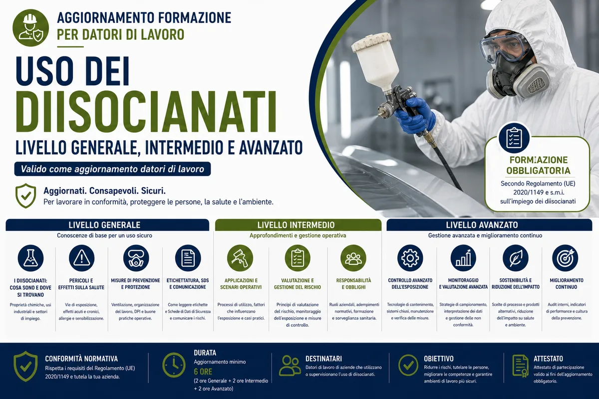 Aggiornamento formazione per l'uso dei diisocianati - Livello generale, intermedio e avanzato (Valido come aggiornamento datori di lavoro)